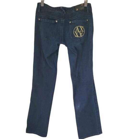 A/X ARMANI EXCHANGE Womens Jeans Size 2S Straight Distressed Low Rise Dark Wash - Picture 1 of 13